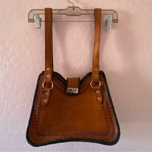 Western Leather Brown and Black Trim Bag